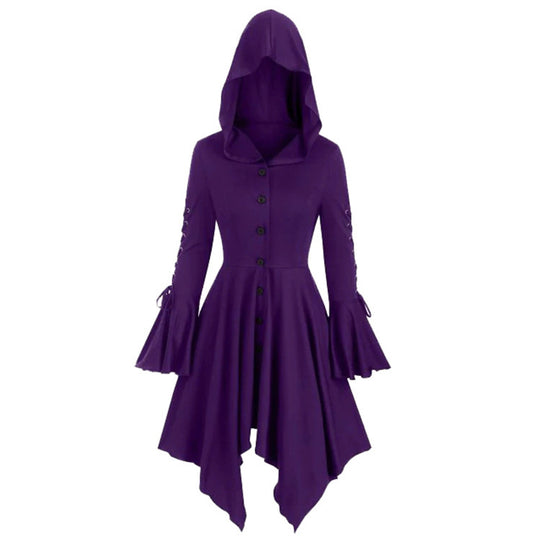 Damen nan Kapuzen-Mantelkleid mit asymmetrischem Zipfelsaum und geschnürten Glockenärmeln EB