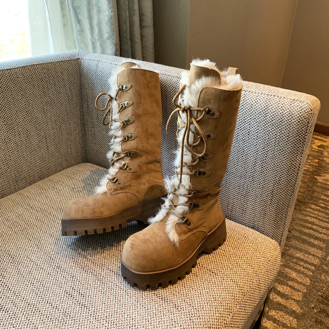 Damen Winterstiefel mit warmem Fellkragen und rutschfester Sohle EB