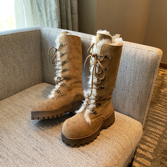 Damen Winterstiefel mit warmem Fellkragen und rutschfester Sohle EB