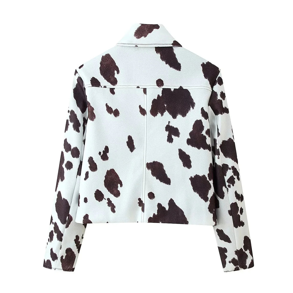Damen cropped Kunstlederjacke im tierischen Muster EB