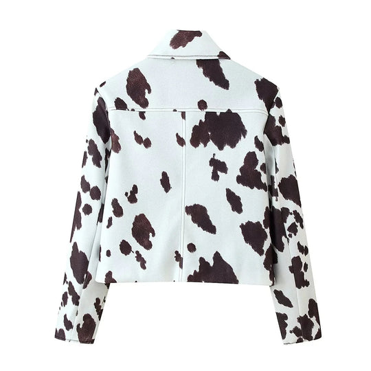 Damen cropped Kunstlederjacke im tierischen Muster EB