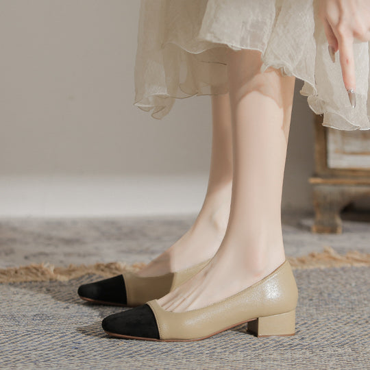 Damen Ballerinas mit elegantem Kontrast und komfortablem Blockabsatz EB