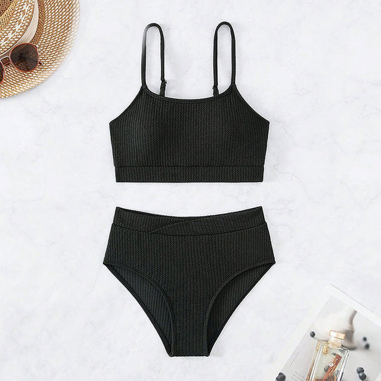 Damen Hoch tailliertes Bikini-Set mit strukturiertem Oberteil EB