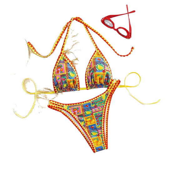 Damen Triangel-Bikini mit buntem Mustermix EB