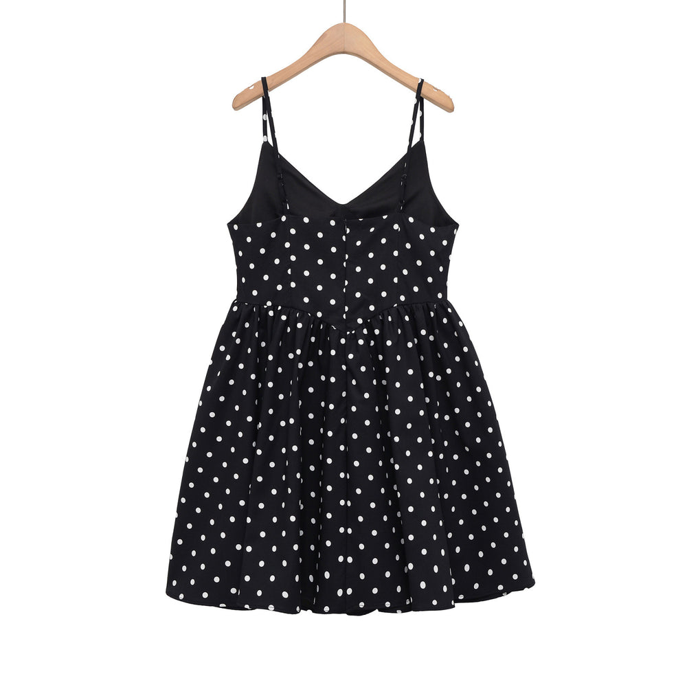 Damen Sommerliches Spaghettiträgerkleid mit verspieltem Punkte-Design und fließendem Schnitt EB