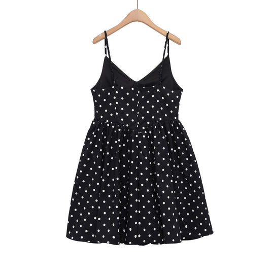 Damen Sommerliches Spaghettiträgerkleid mit verspieltem Punkte-Design und fließendem Schnitt EB