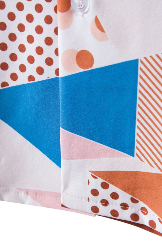 Damen Kurzarmhemd mit kreativem geometrischem Muster und lockerer Passform EB