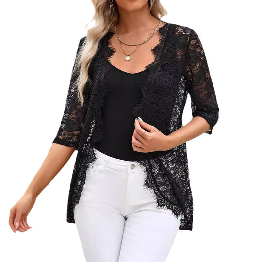 Damen Spitzencardigan mit romantischem Design und langem Arm EB