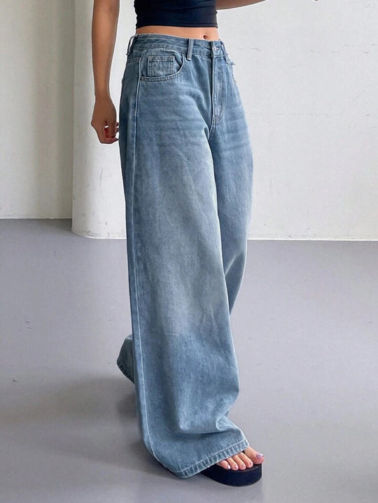 Damen Weite Jeanshose im lässigen Style mit hohem Bund und modischen Details EB