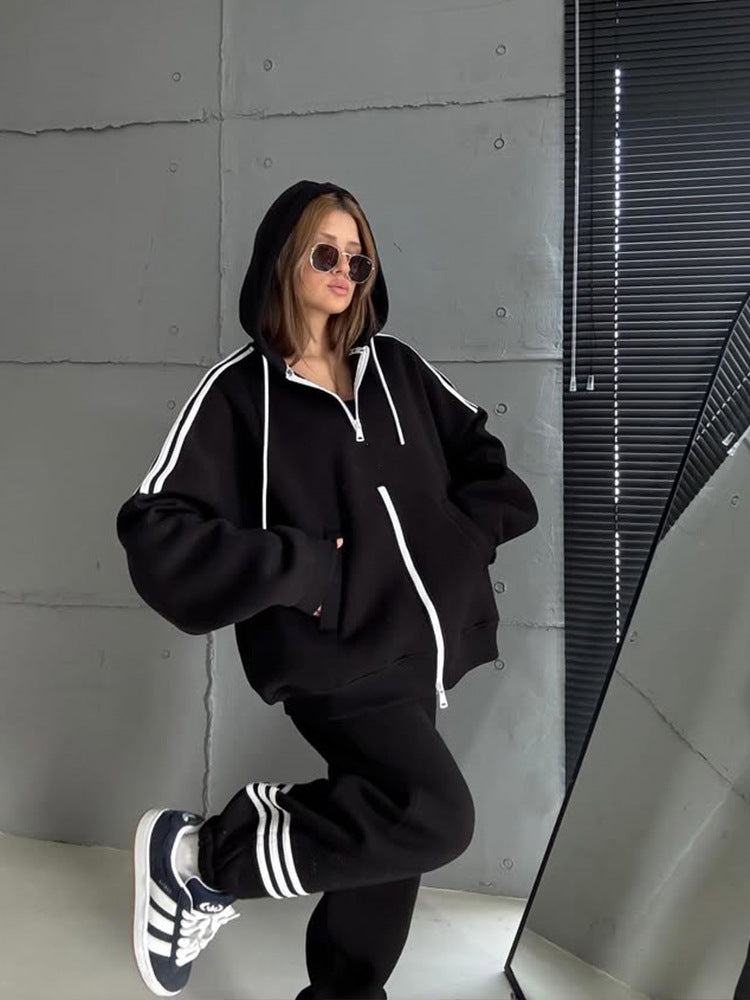 Damen Stylish Hoodie mit doppeltem Reißverschluss und lässigem Schnitt EB