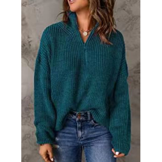 Damen Strickpullover mit kurzem Reißverschluss EB