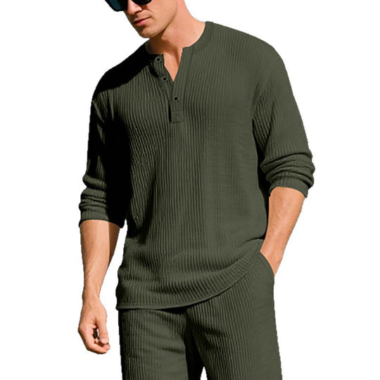 Herren Langarm-Henleyshirt mit strukturiertem Design EB