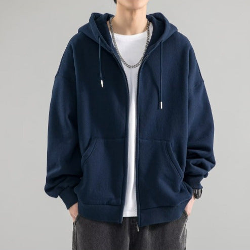 Herren nan Oversize-Kapuzenjacke mit durchgehendem Reißverschluss, doppellagiger Kapuze und Kängurutaschen EB