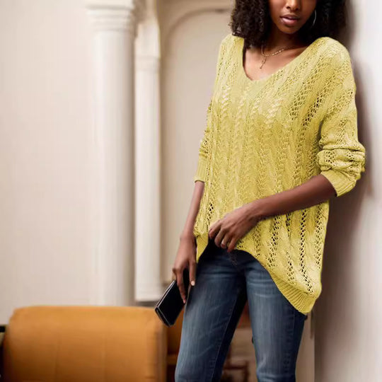 Damen luftiger Strickpullover mit Rippstruktur und asymmetrischem Saum EB