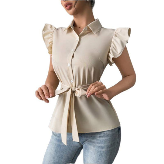 Damen Bluse mit Volants und tailliertem Gürtel EB