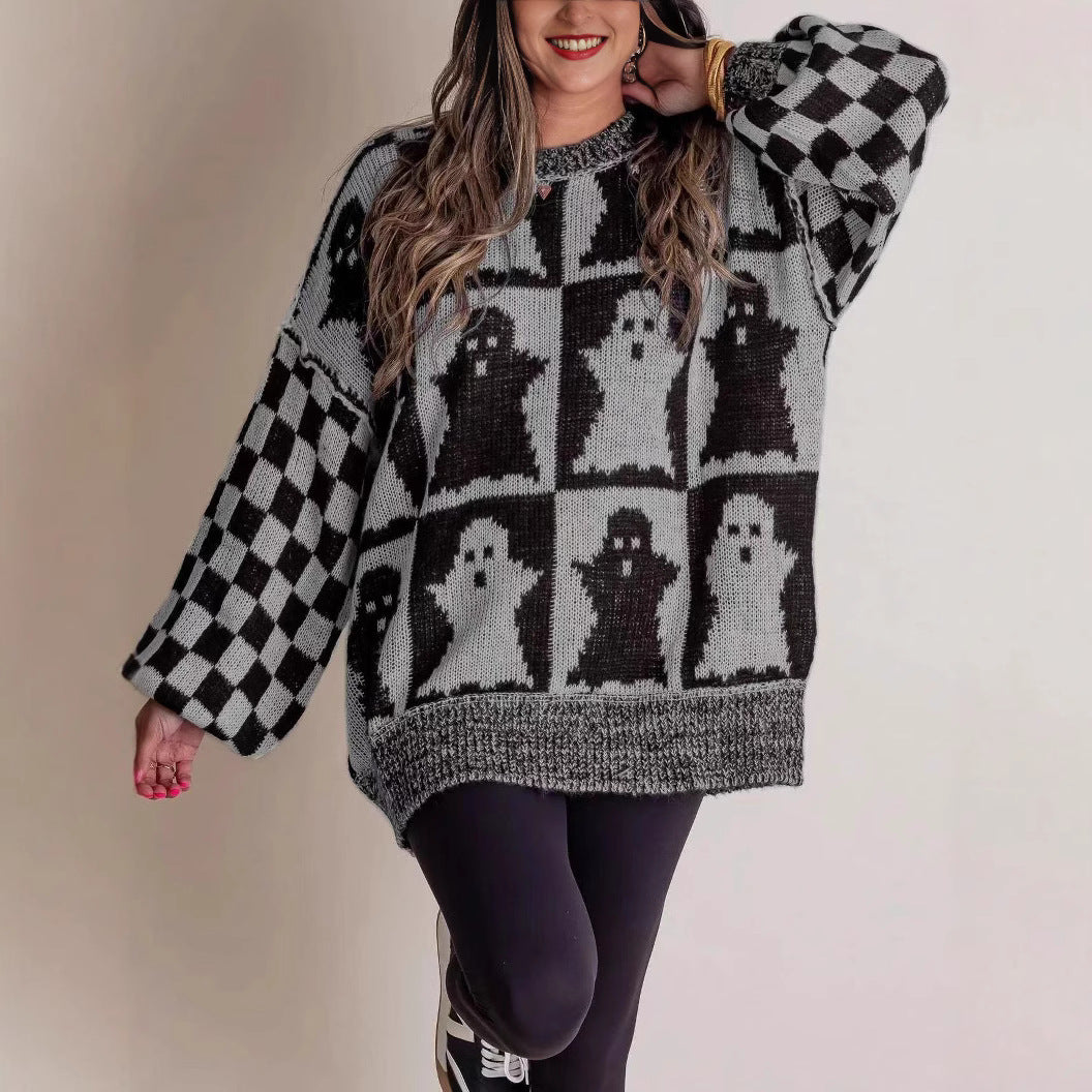 Damen Großer, gemütlicher Strickpullover mit Geisterdesign EB