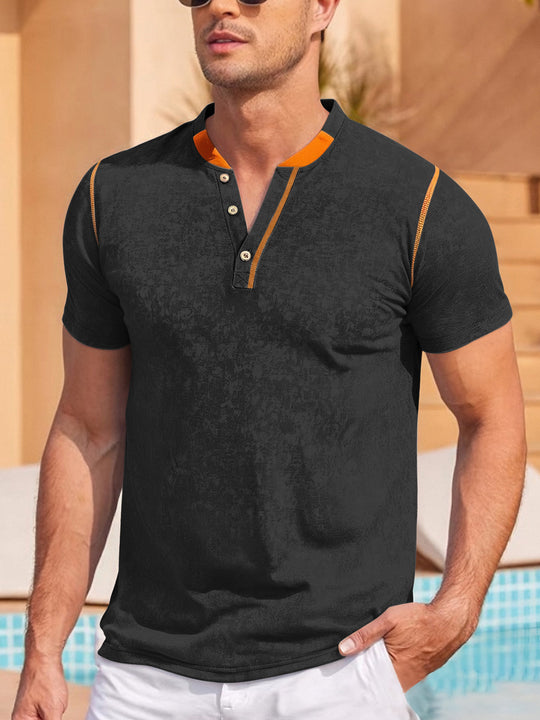 Herren nan lässiges Kurzarm-Grandadshirt mit kurzer Knopfleiste, Kontrastpaspel und weichgewaschener Struktur EB