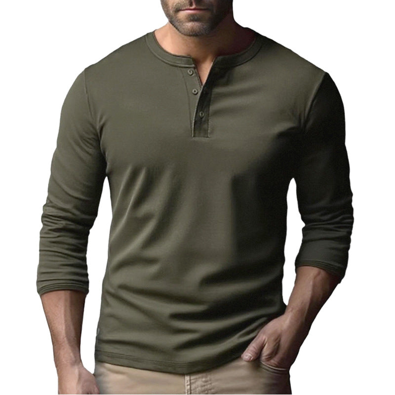 Herren Langarm-Henley-Shirt aus atmungsaktivem Baumwollmix EB