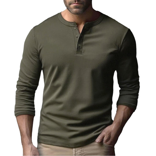 Herren Langarm-Henley-Shirt aus atmungsaktivem Baumwollmix EB