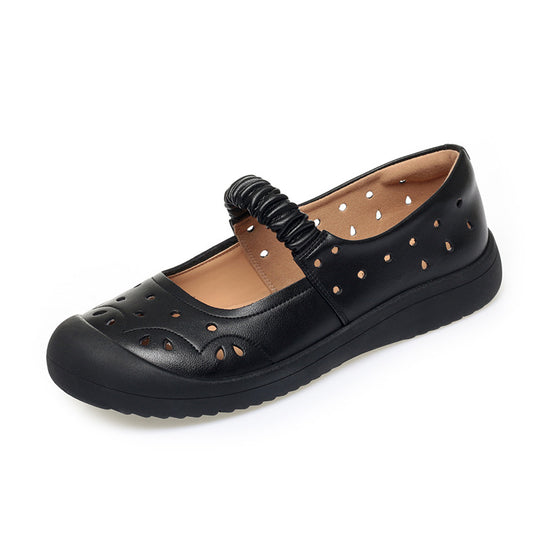 Damen Komfortable Ballerinas mit perforierter Oberfläche und elastischem Riemen EB