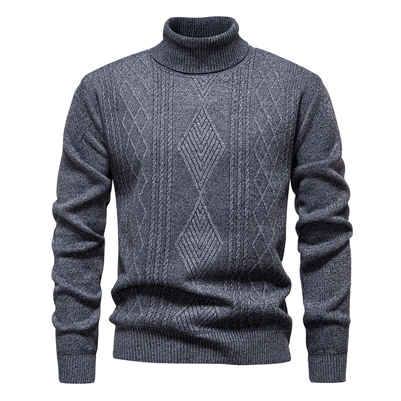 Herren nan Feinstrick-Rollkragenpullover mit strukturierter Zopfmuster-Struktur und körpernahem Schnitt EB