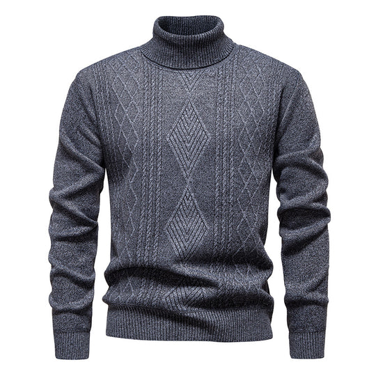 Herren nan Feinstrick-Rollkragenpullover mit strukturierter Zopfmuster-Struktur und körpernahem Schnitt EB