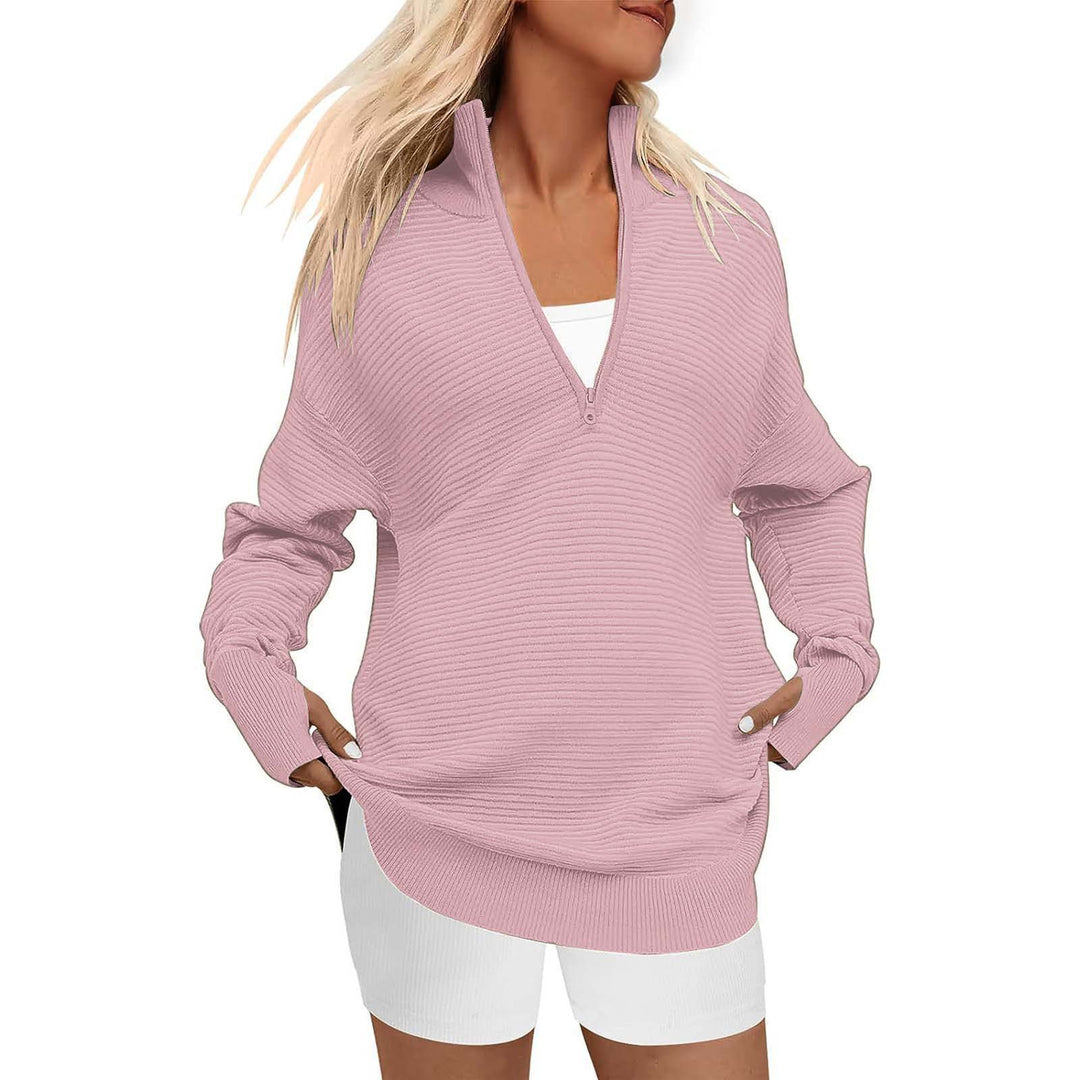 Damen Oversized Pullover mit Stehkragen und Reißverschluss EB