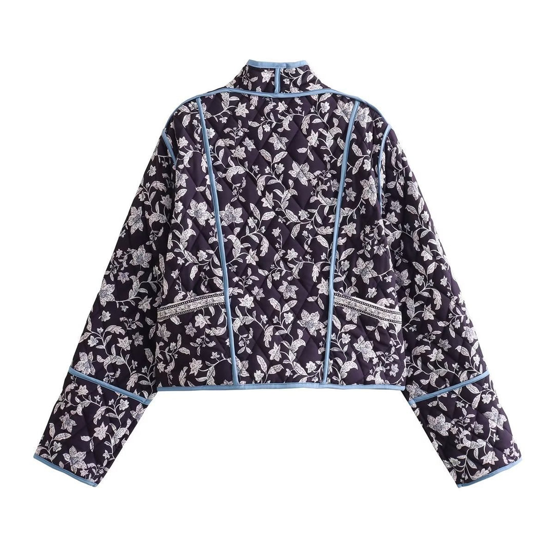 Damen Steppjacke mit floralem Muster und kontrastierenden Akzenten EB