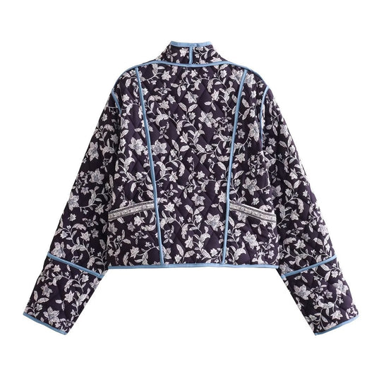 Damen Steppjacke mit floralem Muster und kontrastierenden Akzenten EB