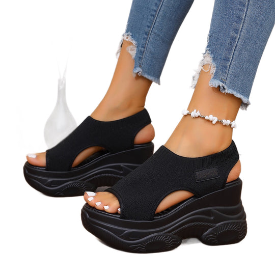 Damen Wedge-Sandalen mit atmungsaktivem Strick-Obermaterial und rutschfester Sohle EB
