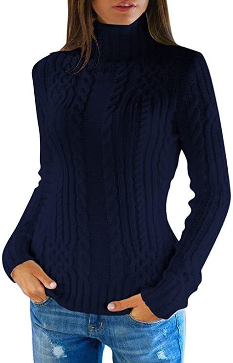 Damen Pullover mit hohem Kragen und Zopfmuster EB