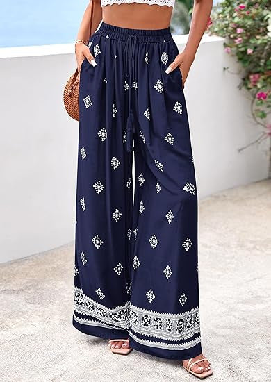 Damen weite Sommerhose mit Boho-Muster EB