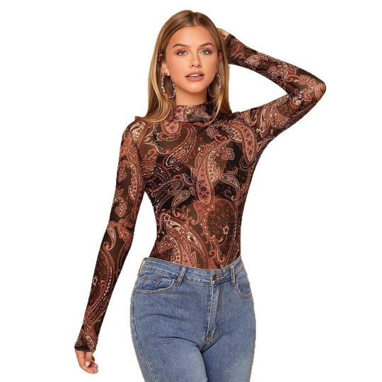 Damen Langärmliges Body mit Paisleymuster EB