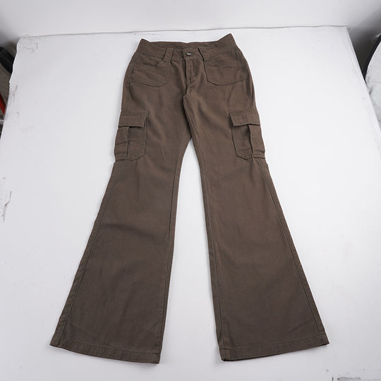 Damen nan Cargo-Flared-Hose mit hochgeschnittener Taille, aufgesetzten Beintaschen und ausgestelltem Bein EB