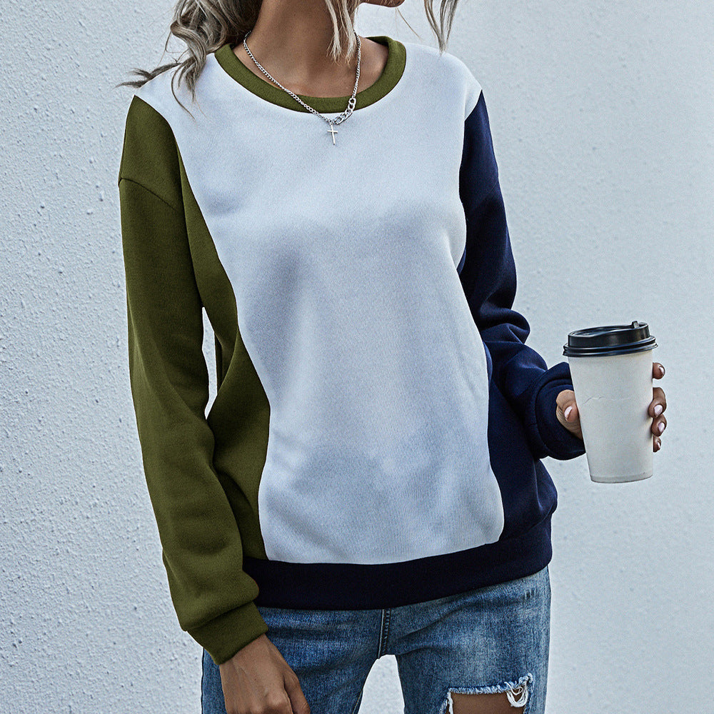 Damen lässiger Sweatshirt mit modischem Farbblockdesign EB