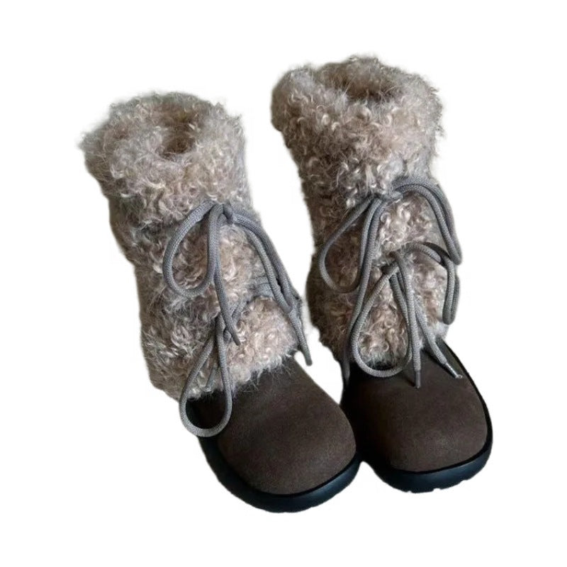 Damen kuschelige Winterboots mit flauschigem Innenfutter und modischen Schnürdetails EB