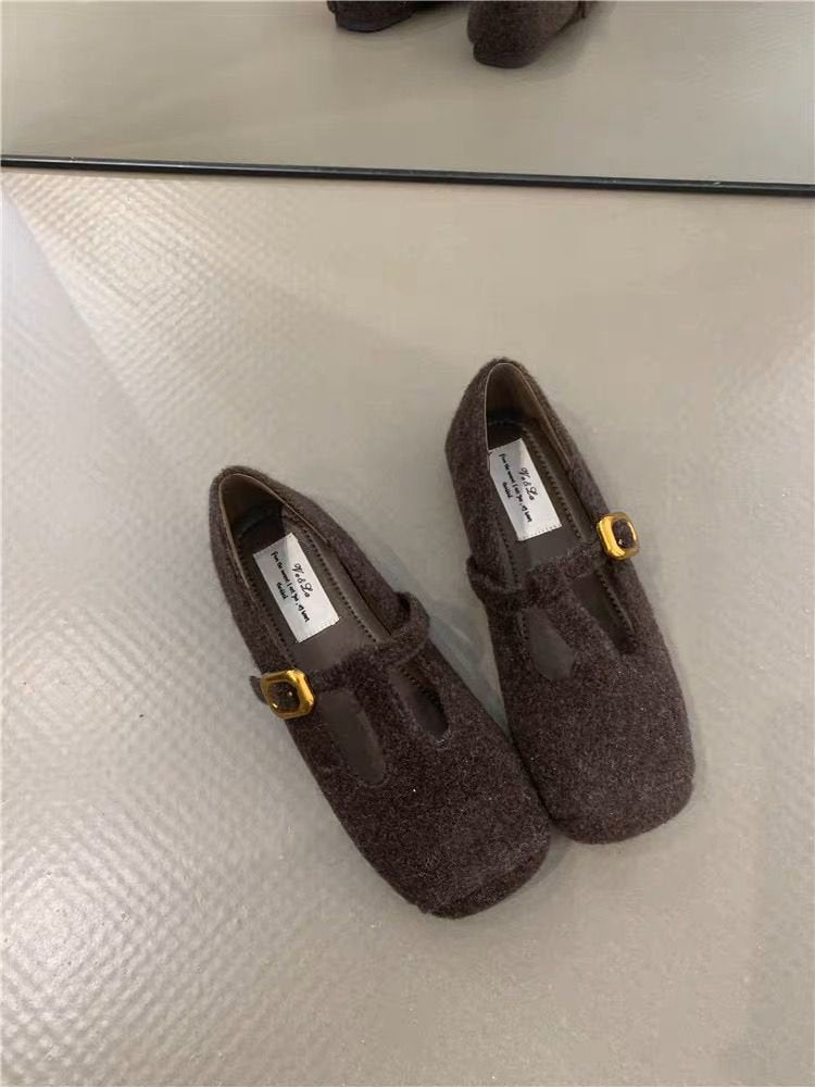 Damen elegante Filz-Ballerinas mit dekorativem Riemchen und bequemer Sohle EB