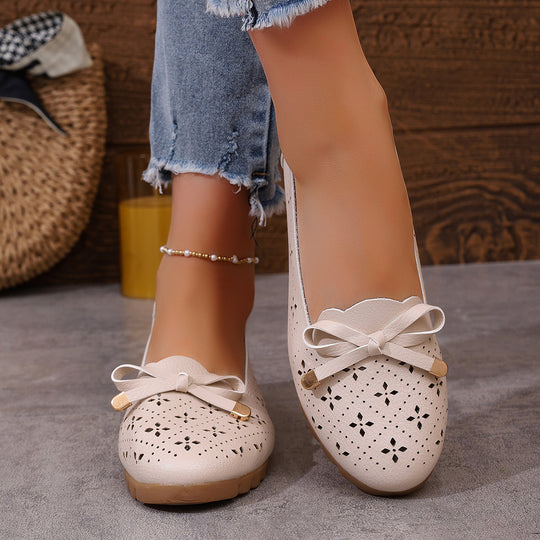 Damen Ballerinas mit elegantem Lochmuster und dekorativem Schleifendetail EB