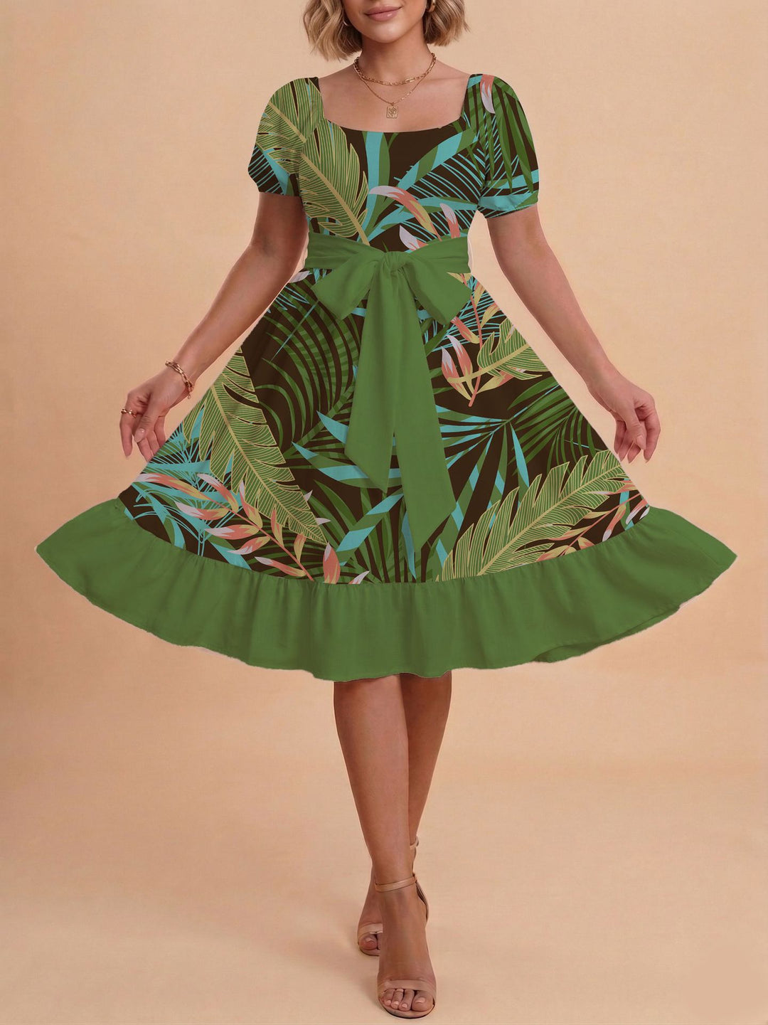 Damen Verspieltes Maxikleid mit Bärenmuster und taillierbarem Band EB