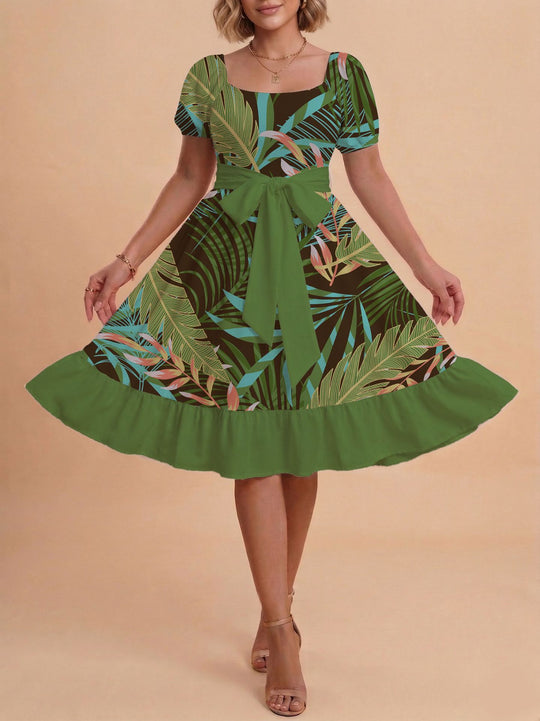 Damen Verspieltes Maxikleid mit Bärenmuster und taillierbarem Band EB