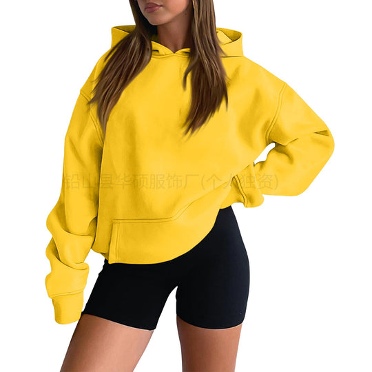Damen nan weicher Oversize-Kapuzenpullover mit asymmetrischem Saum Kängurutasche und überschnittener Schulter EB