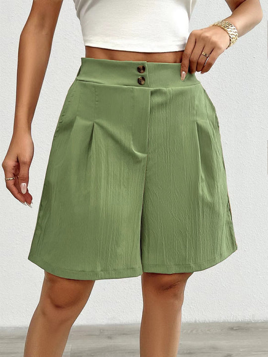 Damen Elegante Shorts mit Knopfverschluss und faltigem Design EB