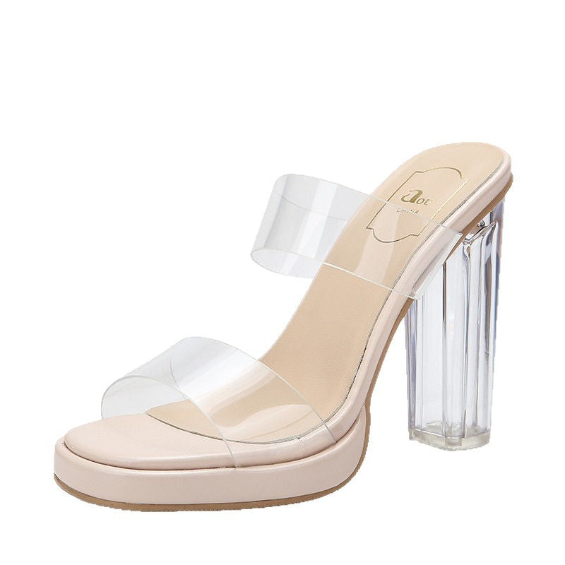Damen transparente Plateau-Sandalen mit elegantem Blockabsatz EB