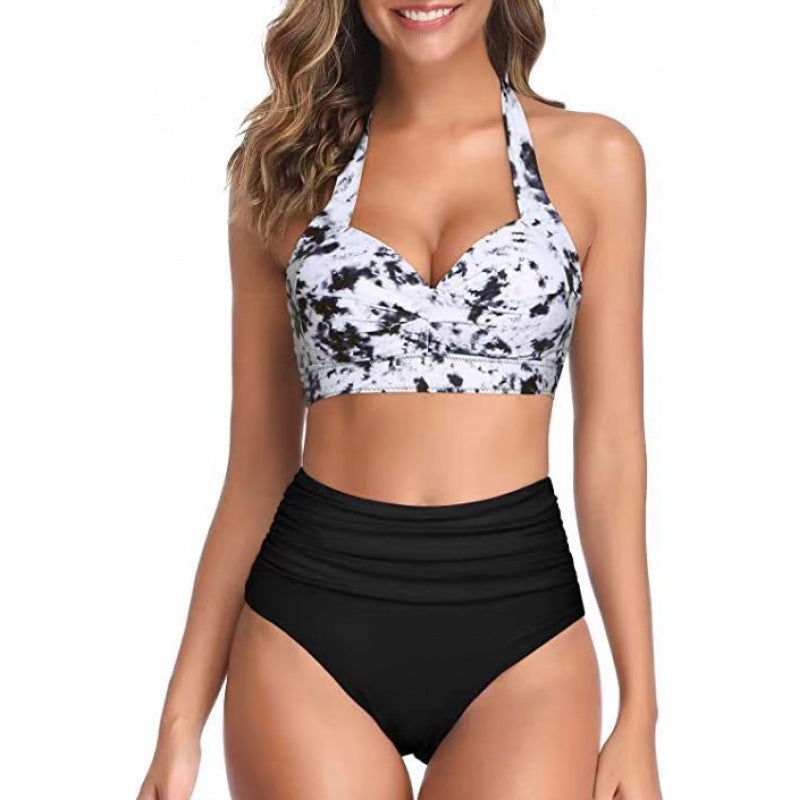 Damen Hochtaillierter Karobikini mit gerafftem Oberteil EB