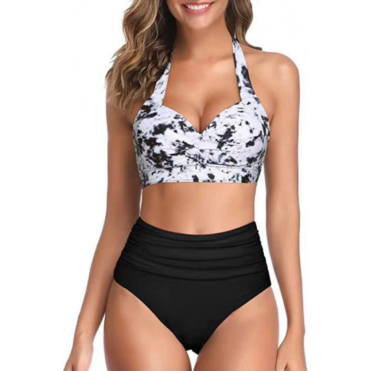 Damen Hochtaillierter Karobikini mit gerafftem Oberteil EB