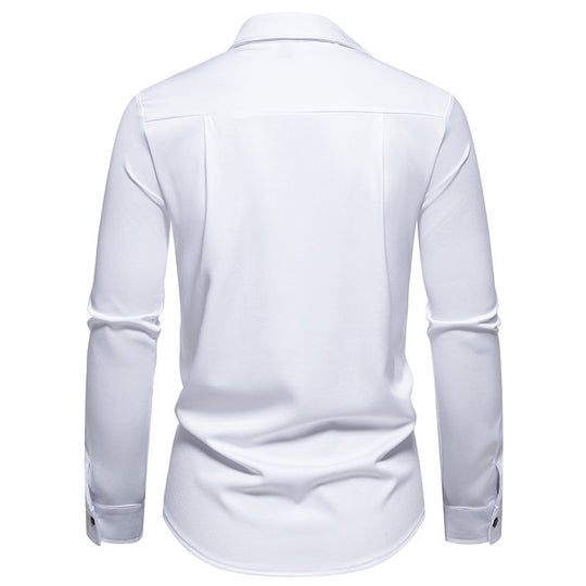 Herren Modisches Langarm-Hemd mit asymmetrischem Kragen und eleganten Knopfdetails EB