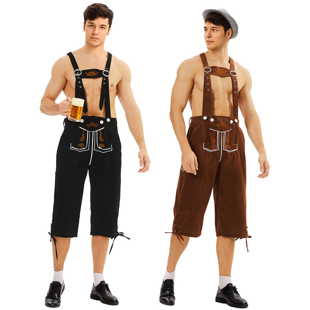 Herren nan knielange Wildlederimitat Lederhose mit detaillierter Stickerei EB