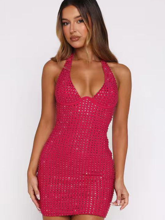 Damen Glamouröses Minikleid mit funkelnden Strassdetails EB