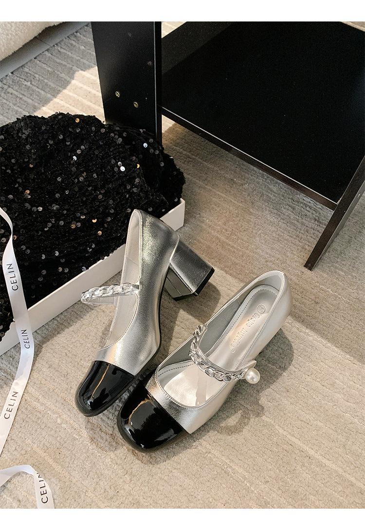 Damen Pumps mit modischem Ketten-Detail und elegantem Blockabsatz EB