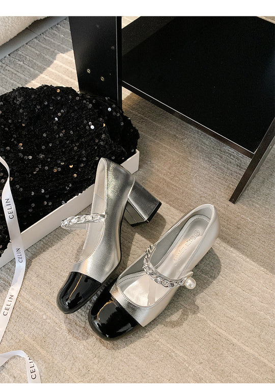 Damen Pumps mit modischem Ketten-Detail und elegantem Blockabsatz EB